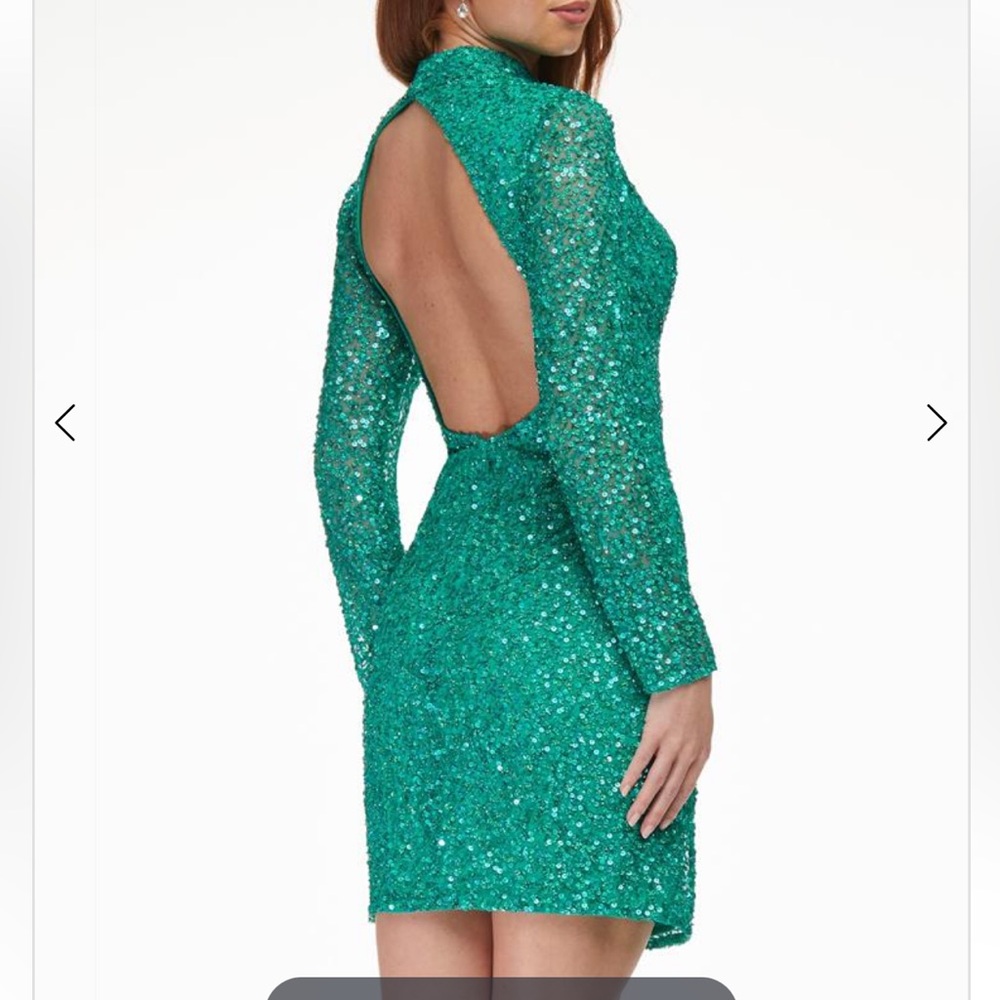 Ashley Lauren Sequined Long Sleeve Mini Dress in Jade - Picture 9 of 10